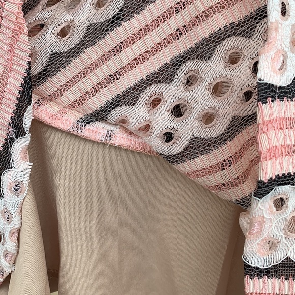 ❌DONATED❌Blush Pink Crochet Eyelets Striped Deep V Lined Dress - Picture 16 of 17